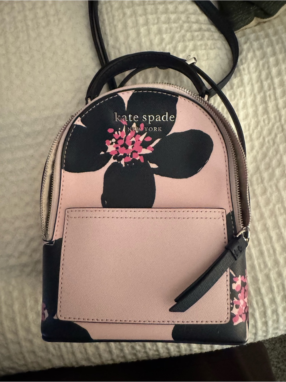 kate spade pink & black floral mini backpack